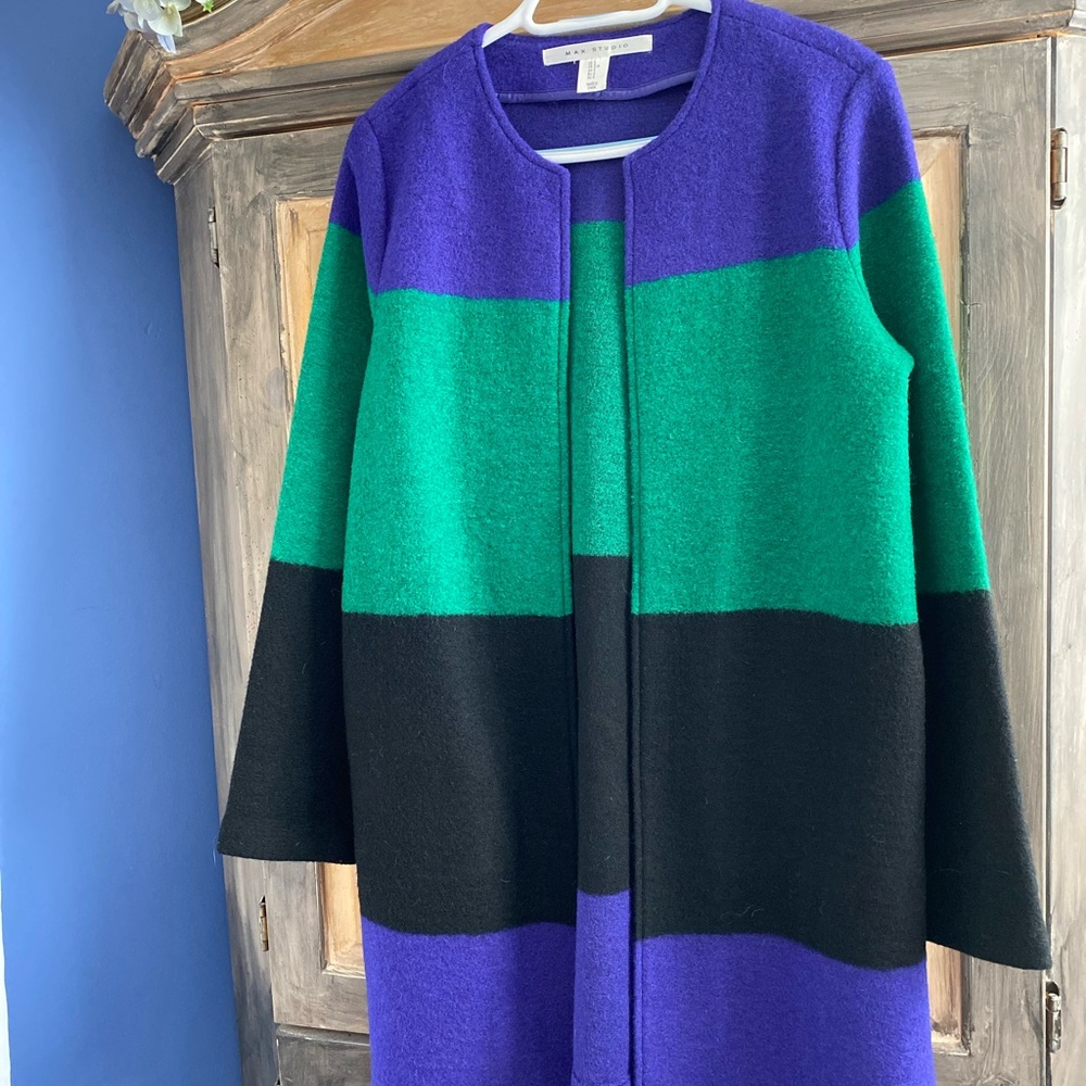 Max Studio Tri Colorblock Long Open Jacket. Size S - image 1